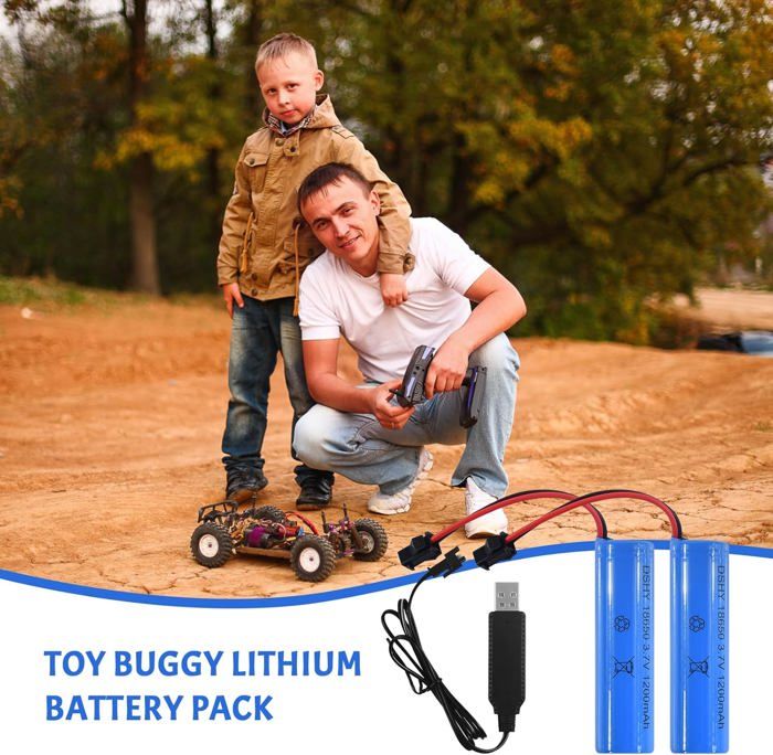 CLIUNT – 2 Batteries Li-Ion 3.7V 1000mAh SM-2P Avec Chargeur USB, Pour Jouets, Modèles RC, éclairage DIY