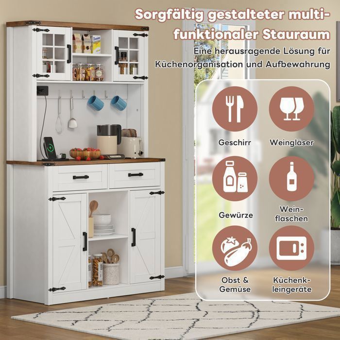 Buffet de cuisine 120x35x167cm - avec éclairage LED - 1 tiroir et 5 portes - étagères réglables
