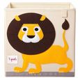 Boîte de rangement pour jouets - Lion - 3 SPROUTS - Toile de coton et feutrine polyester - 33 cm x 33 cm - Blanc-0
