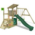Aire de jeux en bois FATMOOSE FruityForest avec balançoire et toboggan vert pour enfants de 3 à 12 ans-0