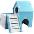 Cabane Lapin Maison en Bois pour Hamster avec Jouet Echelle Exercice de Petits Animaux Bleu-0