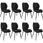 WAFTING Lot de 8 Chaises salle à manger,avec Coussin en éponge de lin, Pieds en métal et revêtement en à Motif Diamant,Noir.