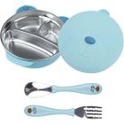 HK1RBOX Assiette Ventouse Pour Bébé Vaisselle - Bol d'alimentation pour bébé en acier inoxydable pour tout-petits avec couvercle bleu