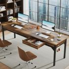 BRAND TOPESCT Bureau Informatique, Bureau pour Ordinateur Portable, Double Bureau Long, 200 x 60 x 82 cm, Marron Rustique