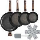 PZL CONCEPT Lot 4 Poêles 20/24/28/32 cm revêtement antiadhésif Triple Couche - Manche amovible - Rebords rehaussés - Fond nid d'abeille