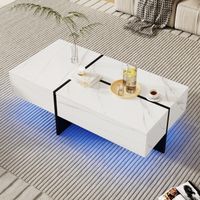 Table basse haute brillance, structure en imitation marbre blanc , meuble de salon, 100*50*34,5 cm, blanc