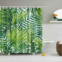 Rideau de Douche Feuilles vertes tropicales Tissu Polyester imperméable 180 x 200cm Anneaux Inclus