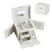 JANZDIYS Boîte à Bijoux-Avec Serrure à 3 Couches et Miroir-PU Cuir-Intérieur en Velours-Cadeau Féminin-Blanc
