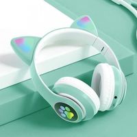 Casque Bluetooth sans fil pour enfants, pliable, pour fille, oreilles,oreilles de chat, audio sans fil pour enfants-vert