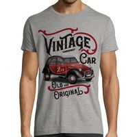 T-Shirt Vintage 2 CV | homme Gris chiné 100% coton,manches courtes | Taille S