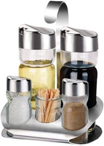Set De 4 Bouteilles à Huile Et Vinaigre En Inox | Avec Support De Plan De Travail - Pour Épicerie Et Cuisine