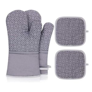 GANTS DE CUISINE Gants de four,gants de cuisine avec manique,gants de plaques de four domestique antidérapan,pour cuisson,barbecue,poêle à frire,gris