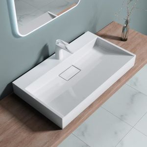 Basong Vasque à Poser avec Bonde en Céramique Moderne Lavabo Lave-Mains Salle de Bain WC Blanc 410×340×150mm 