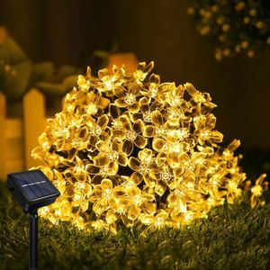 GUIRLANDE D'EXTÉRIEUR Guirlande Lumineuse Solaire Jardin - TRAHOO - 50 Led Forme De Fleurs - 8 Modes - Étanche