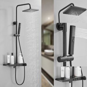 RGERG Colonne De Douche Système De Douche Noir Pommeau Hauteur Réglable Ensemble De Douche avec Mitigeur Douche Moderne avec Douchette À Main pour Salle De Bain