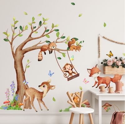 Decalmile s Muraux Animaux de la Jungle Arbre Branche Autocollant Mural