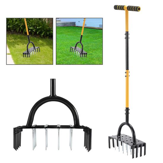 Aérateur de pelouse manuel, scarificateur d'herbe en métal avec poignée, jardin Aérateur de pelouse manuel, scarificateur d'herbe en métal avec poignée, jardin