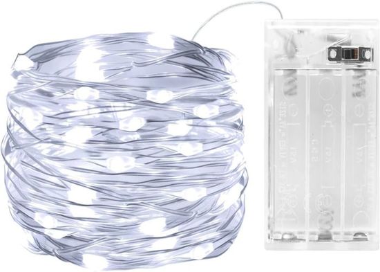 Guirlande Lumineuse 30 LED Avec Minuterie - 3,04 Mètres, Piles Incluses, Pour Noël, Jardin, Chambre - Blanc Chaud
