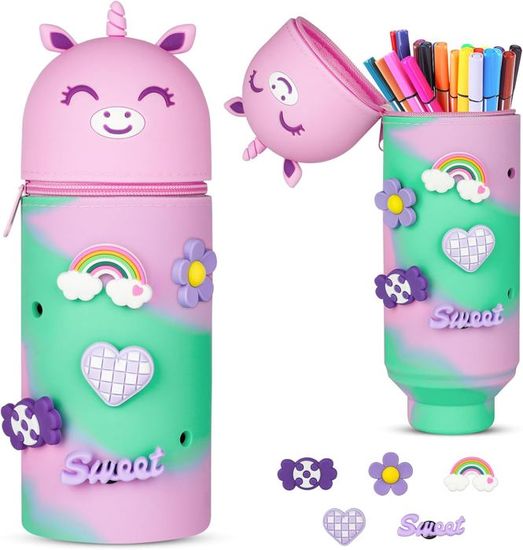 JIANTA Trousse à Crayons 2 En 1 En Silicone - Kawaii Lapin (21x6,5cm) - Devient Pot à Stylos