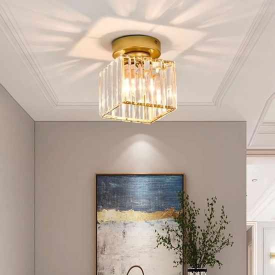 Lustre Cristal Doré 3 Lumières E14 - Lampe Plafond Moderne Salon Chambre Entrée