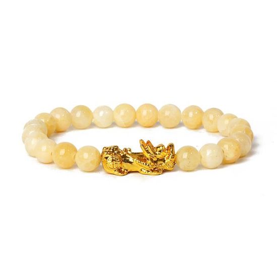 Bracelet Pixiu En Obsidienne Dorée – Perles Naturelles – Symbole De Protection – Neuf