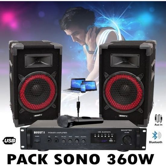 AMPLI + ENCEINTES + MICRO PACK SONO 360 USB BLUETOOTH - PA DJ MIX LIGHT soirée dansante anniversaire karaoké