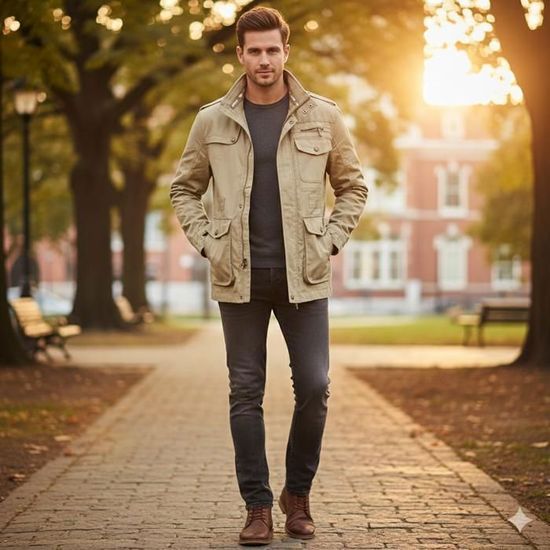 Veste Militaire Homme Taille EU 54 - Kaki - Doublure Amovible Renfort Coudes - Occasion TB