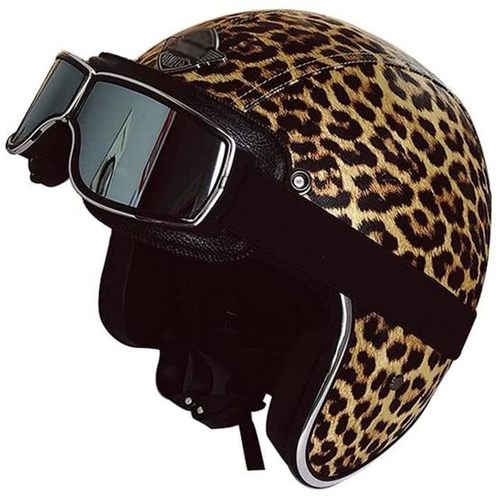 Casque Moto Enfant Rétro 3/4 - Certifié DOT/ECE - Taille 44-55 Cm - Avec Oreilles D'ours, Visière - Pour Garçon/fille 3-12 Ans