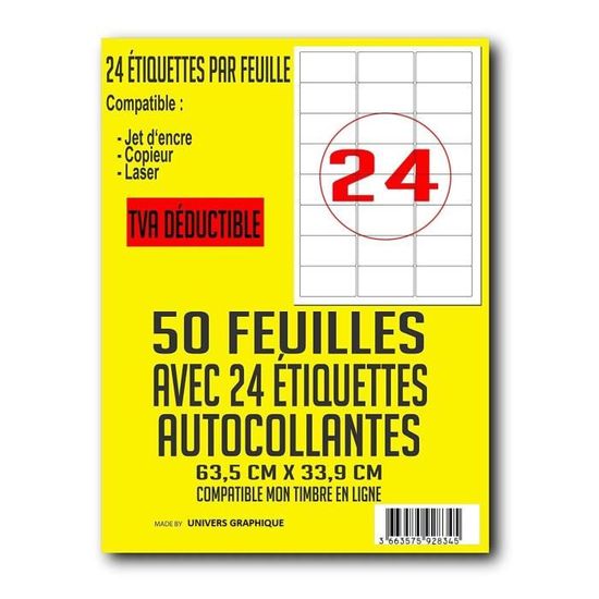 100 Feuilles D'étiquettes Autocollantes 50x25mm - 4400 étiquettes Blanches Mat Pour Laser Et Jet D'encre