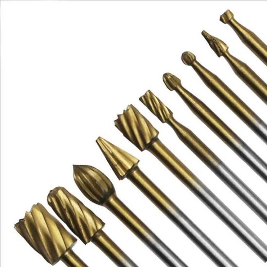 Kit De 20 Fraises Rotatives HSS Revêtement Titane - Pour Perceuse, Ponceuse, Travail Du Bois Et Plastique - Tige 1/8''
