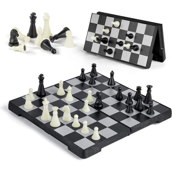 KOKOSUN Jeu de dames d'échecs, jeu de société de voyage pliable magnétique – 31,5 cm, jouets éducatifs/cadeau pour enfants et adultes (2 en 1) (jeu de dames d'échecs de style grain de