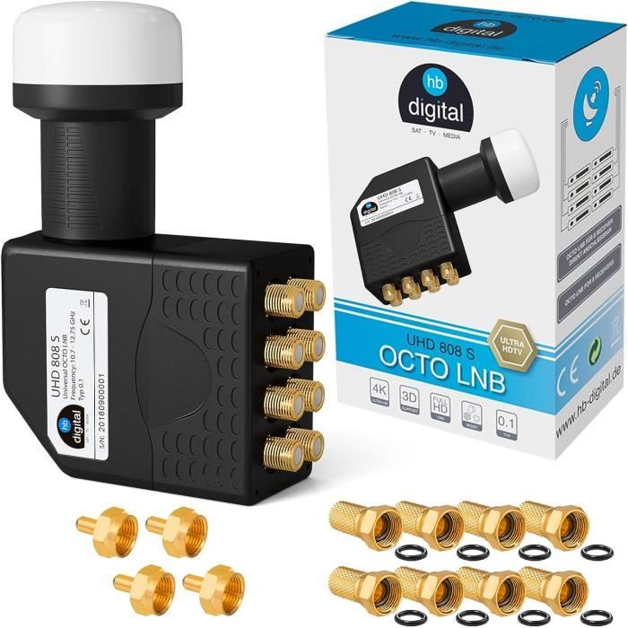 LNB Quad Quattro Switch Comprar HB Digital Quad LNB LNC 4 Participantes Satélite Directo Full Hd Tv 3d 4k Dvb S S2 Cabezal Sat Blanco Contactos Dorados Proteccion Contra La Intemperie Extensible