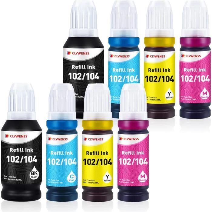 Lot De 102 Bouteilles D'encre Compatibles Epson - Pour ET-1810, ET-2710, ET-4800, Etc. - Noir & Couleurs