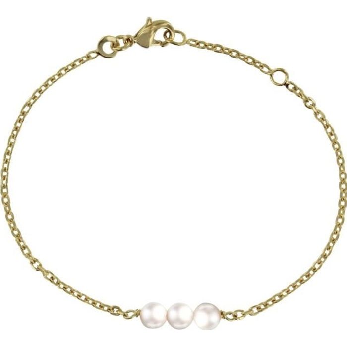 Les Poulettes Bijoux - Bracelet Plaqué Or Trois Perles Blanches