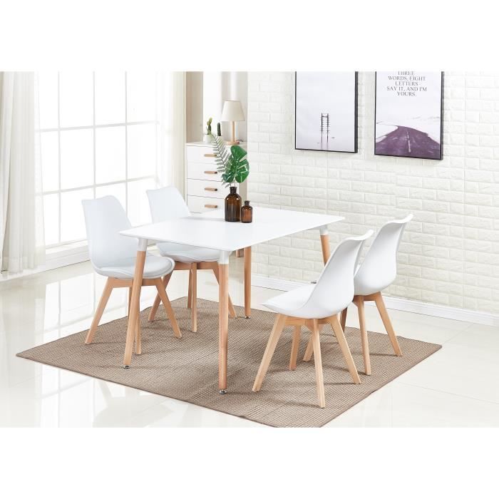 Ensemble Salle à Manger Moderne Lorenzo - Table Blanche + 4 Chaises Blanches - Design Scandinave