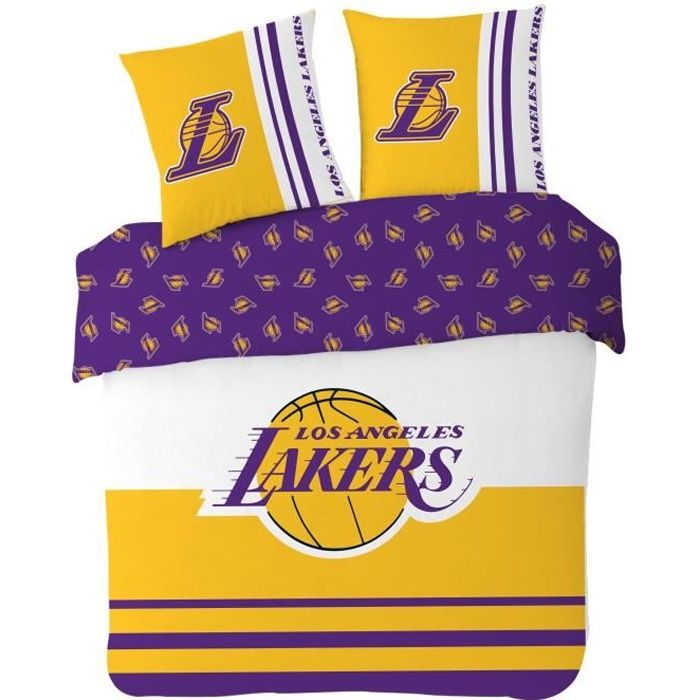 NBA - Housse De Couette Los Angeles Lakers Ado 220x240 + 2 Taies d'oreiller 63x63 cm - Jaune - 100% Coton