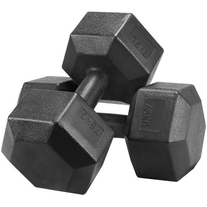 Yaheetech Lot de 2 Haltères Hexagonale Chaque 7,5 kg Paire d'haltères Dumbbell Musculation Fitness Homme et Femme en Fer et PVC Noir
