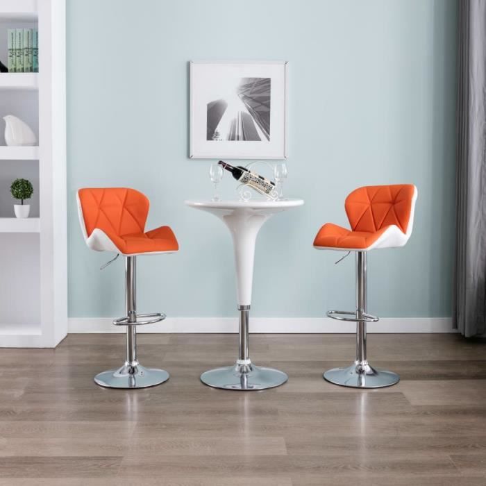 Tabouret de bar Chaise de bar Orange - Contemporain - Similicuir - L 44 x P 48 cm x H 84,5-105,5 cm