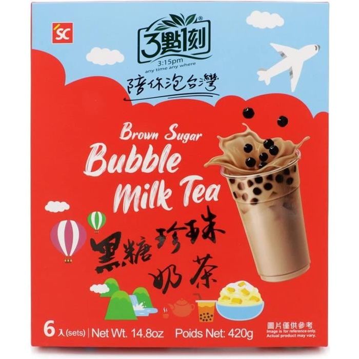 Bubble Tea 6 Kits - Thé au Lait au Sucre Brun aux Perles de Tapioca - Boisson de Taiwan Authentique -Preparation Rapide -SANS paille