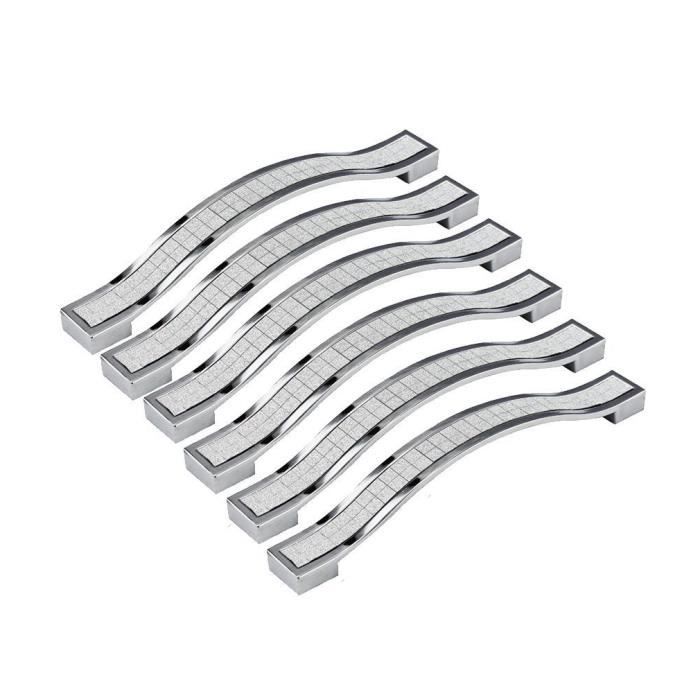 6 x Poignee de barre en cristal des meubles de placard -tiroir- Armoire de cuisine de 96mm en Argent argent-7847