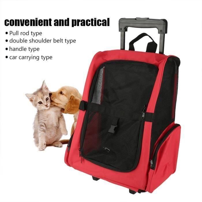 2 en 1 chariot sac a dos sac de transport a roulettes pour chien chat animaux de compagnie (rouge) la15194
