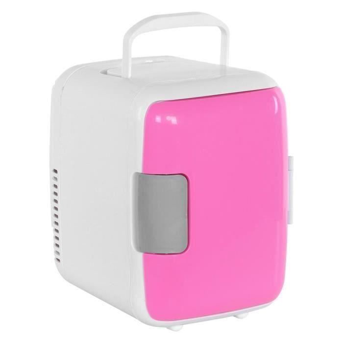 Mini-réfrigérateur - congélateur compact de 4 litres pour les voyages en voiture maisons dortoirs (Rose)-CHE