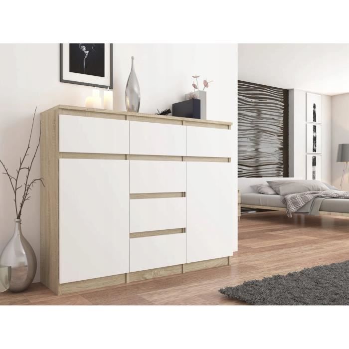 MONACO - Commode contemporaine meuble rangement chambre/salon/bureau - 120x40x98 - 6 tiroirs coulissants 2 portes - Buffet séjour -