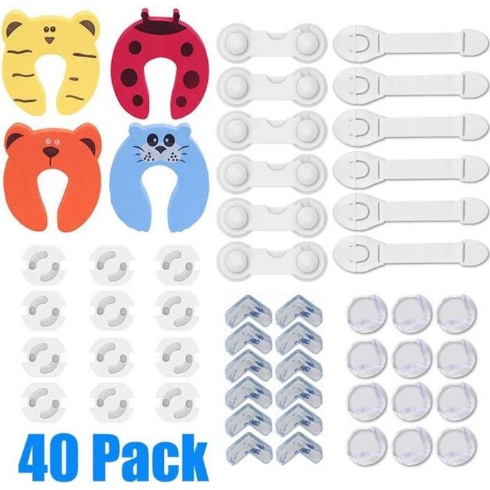 Kit de Sécurité Bébé Enfant Set 40 Pièces Ensemble Verrou Tiroir Bloc Porte Protège Coin de Table Cache Prise Anti Pincement