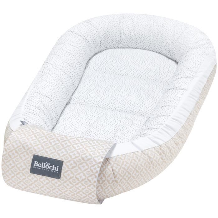 Bellochi Reducteur de Lit Bebe Cale Bebe pour Lit Cocon Bebe - 100% Coton - OEKO-TEX 90x60cm - Nid de Bebe Baby Nest - Beige Dots