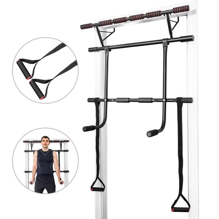 COSTWAY Barre de Traction à Montage Mural Barre de Fitness pour Exercices avec 2 Sangles Jusqu’à 200KG 100 x 32,5 x 78,5 CM