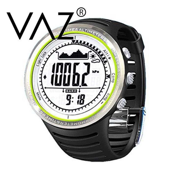 VAZ®Montre baromètre à bracelet digital professionnelle Altimètre Thermomètre podomètre Montre Sports de plein air Mltifonction