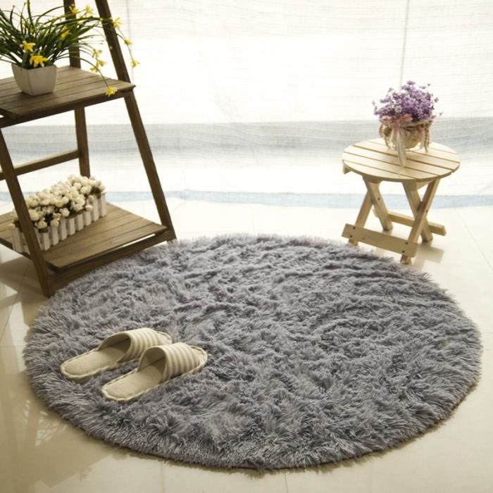 Tapis rond 120cm velours louna Gris