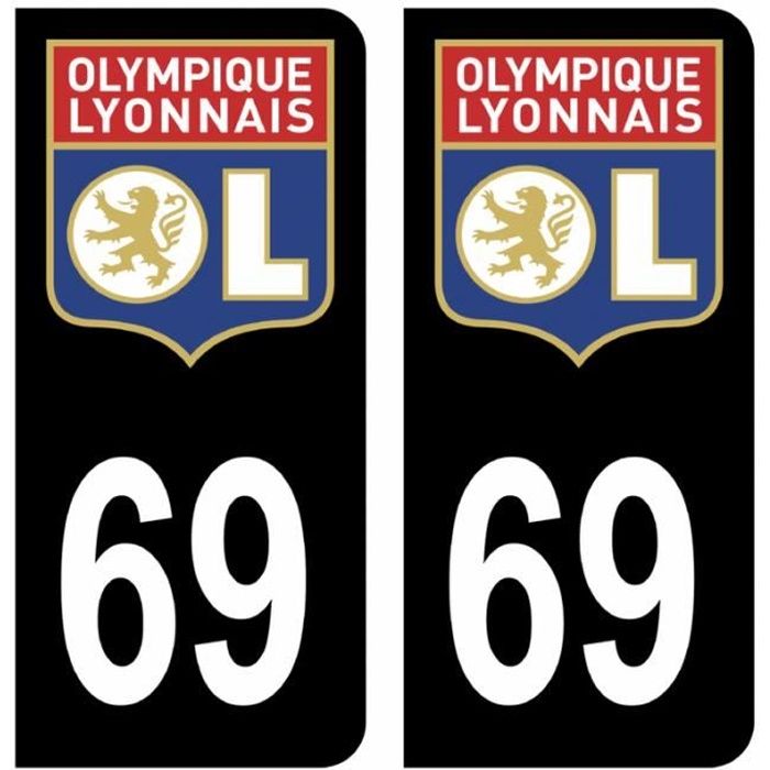 Autocollants Stickers plaque immatriculation voiture auto 69 Club OL Olympique Lyonnais Foot Noir