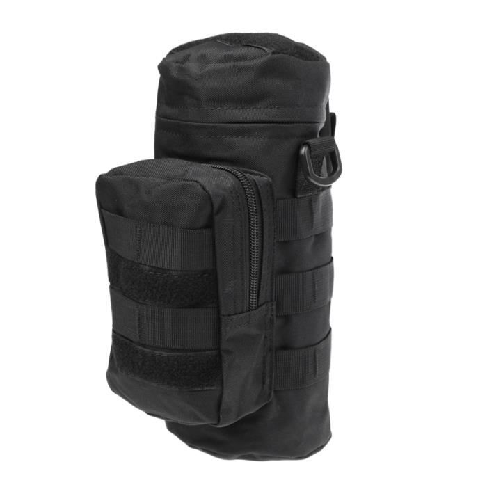 Sac Bouilloire Militaire Molle Zippé Sacoche Poche de Bouteille d'eau Attache à Gilet Sangle,Ceinture,Sac Noir